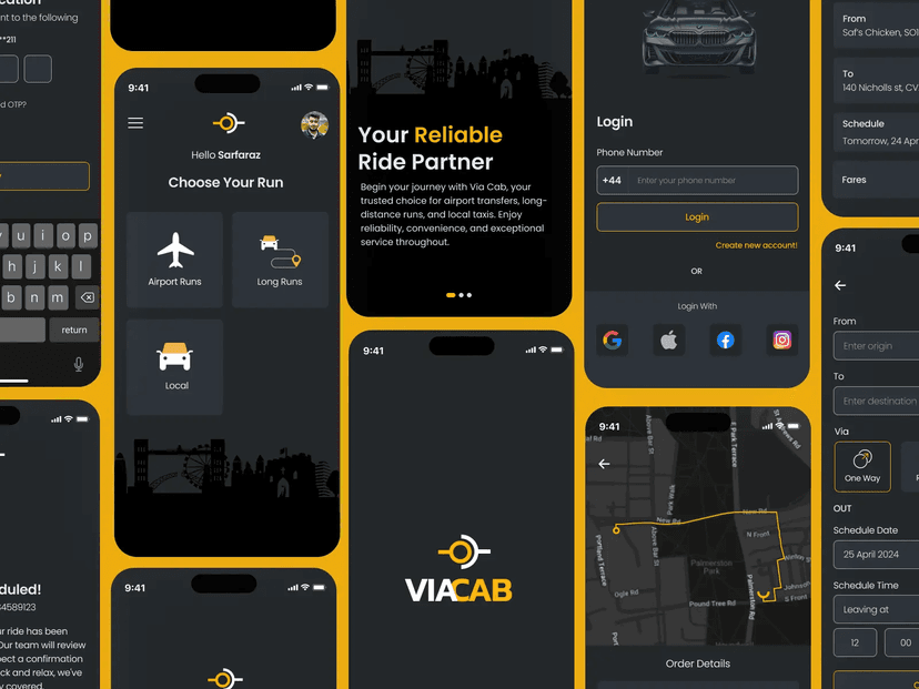 Screenshot of Via Cab project showing Taxi service offering local, long, and airport runs digitally with real-time tra...